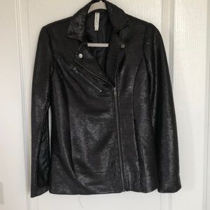 Mural Matte Black Sequin Moto Jacket